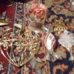 NWT/NWOT 5Pc. Set Victorian, Glass, Plastic, Metal Christmas Ornaments